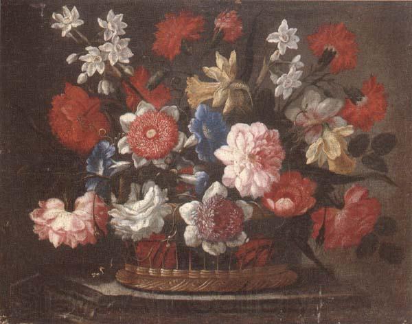 unknow artist Still life of various flowers in a wicker basket,upon a stone ledge Spain oil painting art